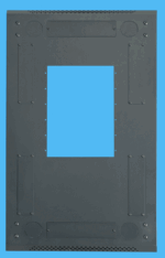Donkergrijs bovenpaneel van een 18U-serverkast met een centrale blauwe opening