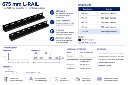 675 mm L-Rail voor 1000 mm Diepe Server- en Netwerkkasten