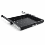 Uitschuifbaar 19-inch 1U legbord met geperforeerd oppervlak, handgreep en telescopische rails