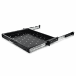 Uitschuifbaar 19-inch legbord van 1U met geperforeerd oppervlak en telescopische rails