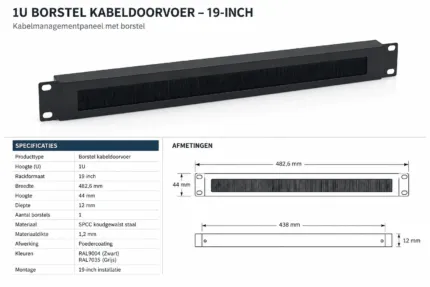 19-inch kabelmanagementpaneel met borstel
