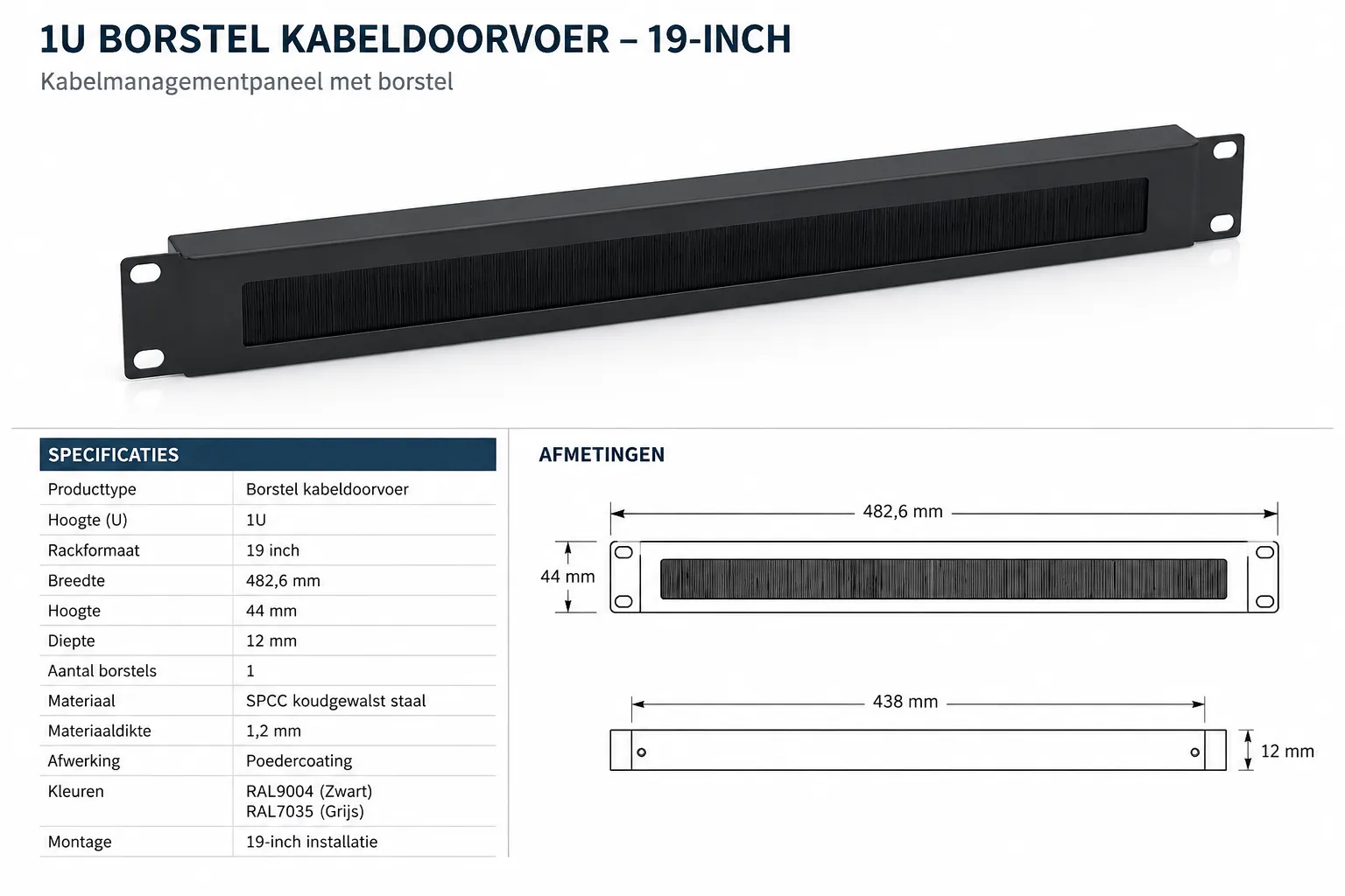 19-inch kabelmanagementpaneel met borstel