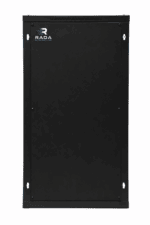 Black 12U wall-mounted 19-inch network cabinet with a solid front door