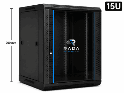 RADA Networks 15U serverkast en patch kast met glazen deur, zwart en 769 mm hoog — serverkast, patch kast