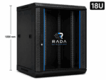 RADA Networks 18U serverkast en patch kast met glazen deur, zwart en 1000 mm hoog — serverkast, patch kast