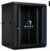 RADA Networks 18U serverkast en patch kast met glazen deur, zwart en 1000 mm hoog — serverkast, patch kast