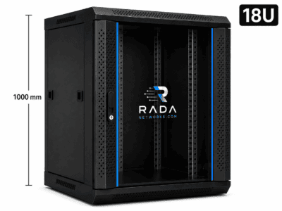 RADA Networks 18U serverkast en patch kast met glazen deur, zwart en 1000 mm hoog — serverkast, patch kast