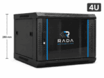 RADA Networks 4U serverkast en patch kast met glazen deur, zwart en 280 mm hoog — serverkast, patch kast