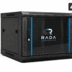 RADA Networks 4U serverkast en patch kast met glazen deur, zwart en 280 mm hoog — serverkast, patch kast