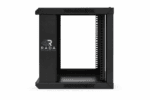 Zwarte 19-inch 4U wandkast met glazen deur en ventilatiesleuven