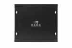 Zwarte 4U 19-inch wandkast met gesloten glazen deur en Rada Networks-logo