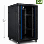 RADA Networks 12U serverkast en patch kast op zwenkwielen, zwart met open voorkant — serverkast, patch kast