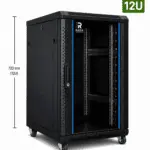 RADA Networks 12U serverkast en patch kast op zwenkwielen, zwart met open voorkant — serverkast, patch kast