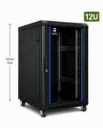 RADA Networks 12U serverkast en patch kast op zwenkwielen, zwart met open voorkant — serverkast, patch kast