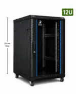 RADA Networks 12U serverkast en patch kast op zwenkwielen, zwart met open voorkant — serverkast, patch kast