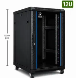 RADA Networks 12U serverkast en patch kast op zwenkwielen, zwart met open voorkant — serverkast, patch kast