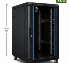 RADA Networks 12U serverkast en patch kast op zwenkwielen, zwart met open voorkant — serverkast, patch kast