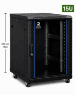 RADA Networks 15U serverkast op wielen met open voorkant en patch kast — serverkast, patch kast