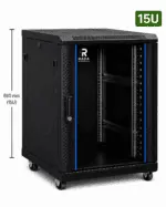 RADA Networks 15U serverkast op wielen met open voorkant en patch kast — serverkast, patch kast