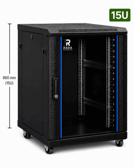 RADA Networks 15U serverkast op wielen met open voorkant en patch kast — serverkast, patch kast