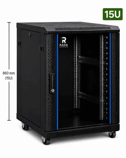 RADA Networks 15U serverkast op wielen met open voorkant en patch kast — serverkast, patch kast