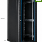 RADA Networks 18U serverkast, patch kast op wielen met open rack en maatindicatie van 1000 mm