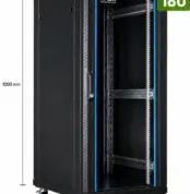 RADA Networks 18U serverkast, patch kast op wielen met open rack en maatindicatie van 1000 mm