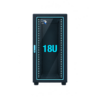 RADA Networks 18U serverkast en patch kast met glazen deur en blauw logo — serverkast, patch kast