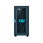 RADA Networks 18U serverkast en patch kast met glazen deur en blauw logo — serverkast, patch kast