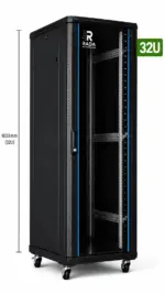 RADA Networks 32U serverkast en patch kast op wielen, afgebeeld met een hoogte van 1600 mm — serverkast, patch kast