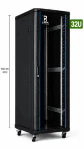 RADA Networks 32U serverkast en patch kast op wielen, afgebeeld met een hoogte van 1600 mm — serverkast, patch kast
