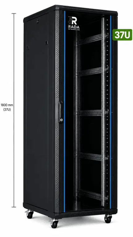 RADA Networks 37U serverkast en patch kast in zwart met zwenkwielen — serverkast, patch kast