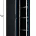RADA Networks 47U serverkast en patch kast in zwart, leeg en op zwenkwielen, met maatindicatie 2200 — serverkast, patch kast