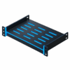 RADA Networks serverkast patch kast: zwarte 19-inch rackplank met ventilatiesleuven en blauwe randen — serverkast, patch kast