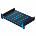 RADA Networks serverkast patch kast: zwarte 19-inch rackplank met ventilatiesleuven en blauwe randen — serverkast, patch kast